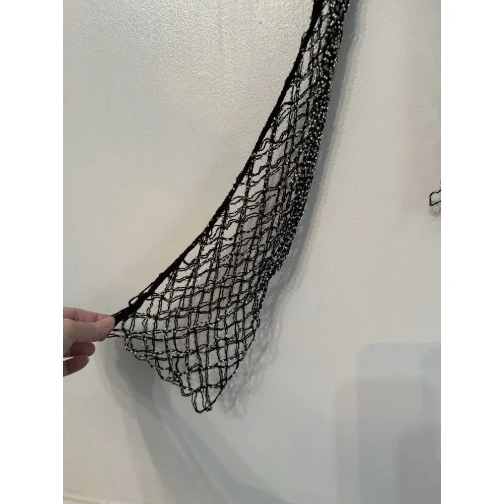 Zara Women’s XS Black Beaded Mesh Fishnet Top Alternative Goth Glam Festival